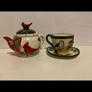 EUC - Yankee Candle ceramic teapot & tea cup votive holder